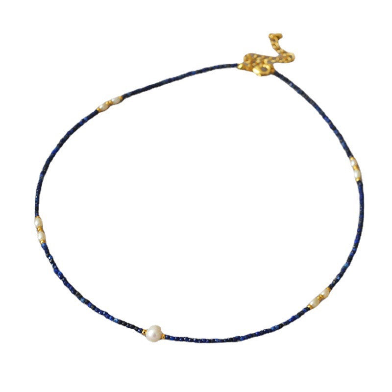 DivineGems 18K Gold Serenade of Lapis Lazuli and Freshwater Pearls Necklace