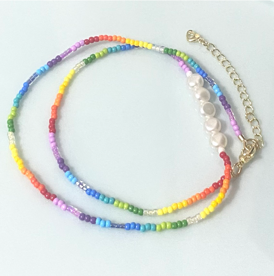 Rainbow Beads Pearl Necklace