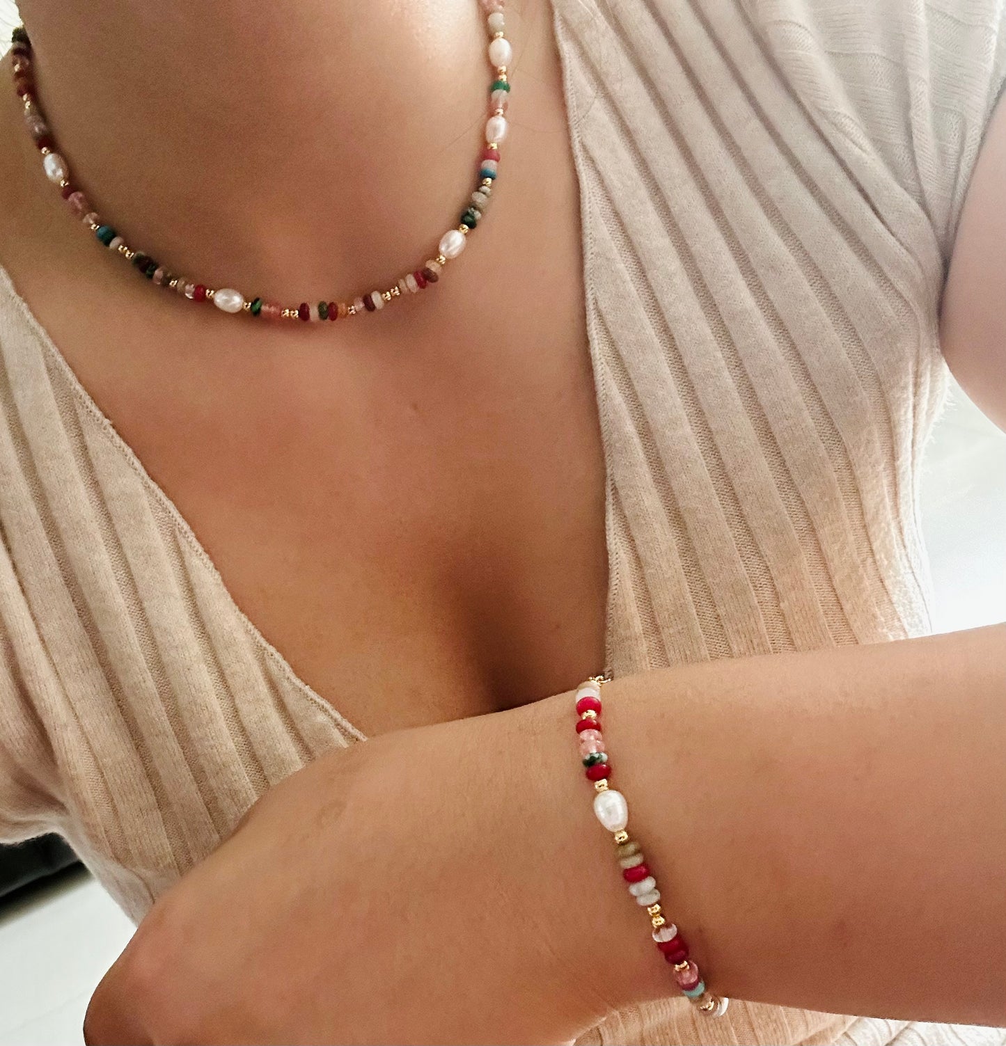 Bohemian Gemstone and Freshwater Pearl Set