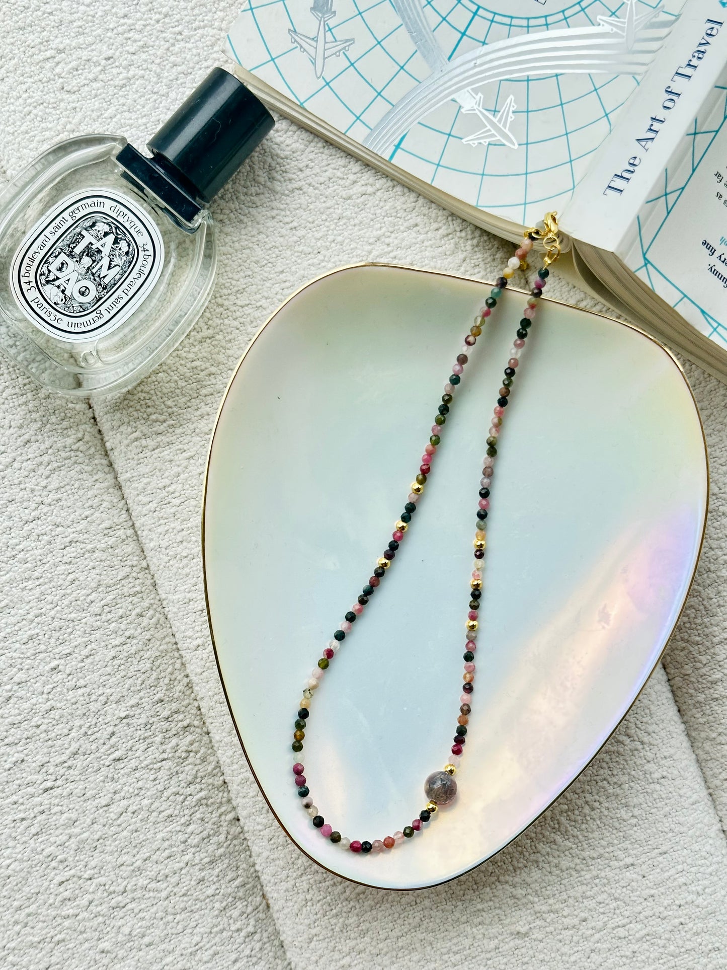 Harmony's Asymmetric Elegance: Lapis Lazuli, Turquoise, and Rose Quartz Necklace with Ice Crack Gradient Beads