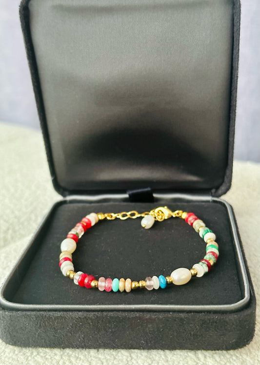 Bohemian Gemstone and Freshwater Pearl Bracelet