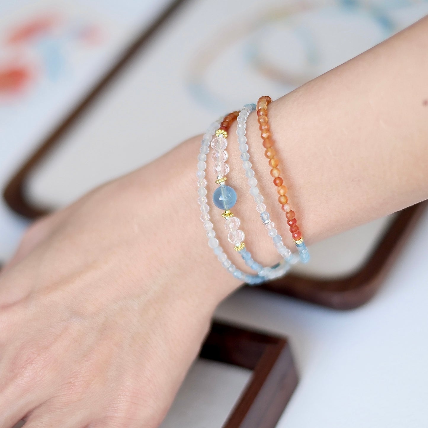 Dunhuang Color Crystal Long Necklace & Triple-Wrap Bracelet