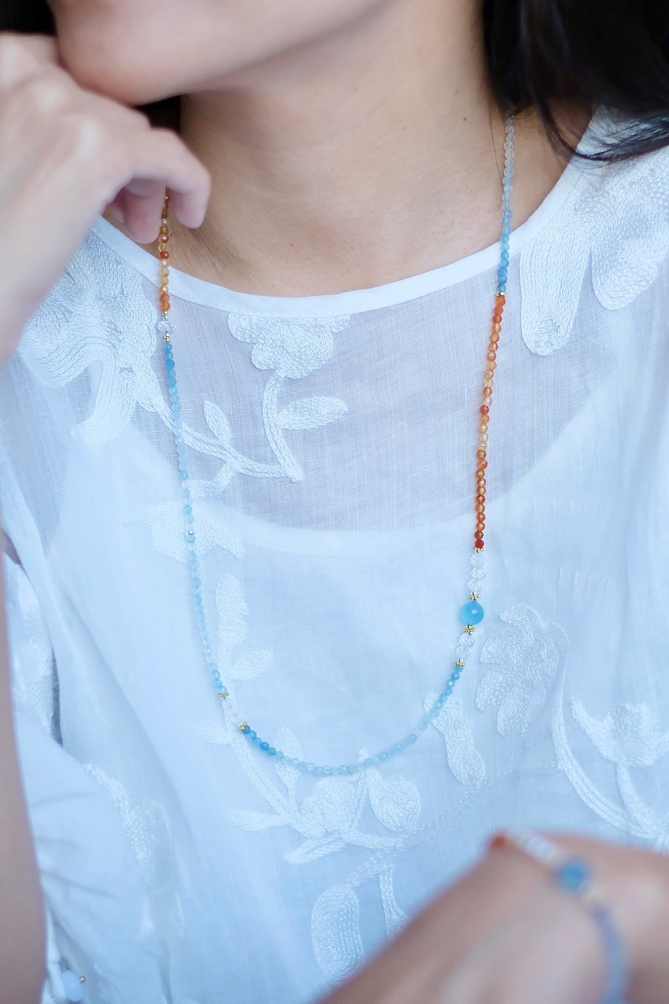 Dunhuang Color Crystal Long Necklace & Triple-Wrap Bracelet