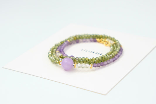 Amethyst & Green Crystal Long Necklace – Calm, Renewal & Clarity