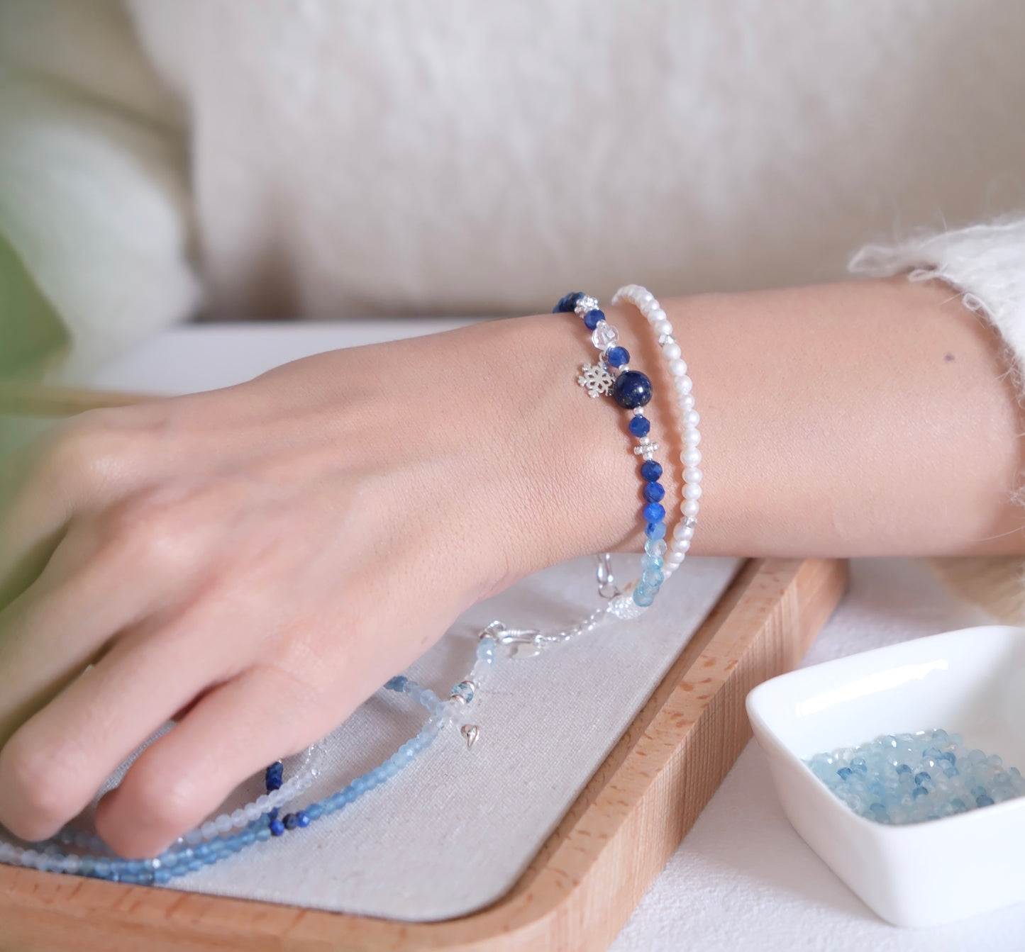 Product Description: Frozen-Inspired Blue &amp; White Crystal Bracelet – Icy Elegance