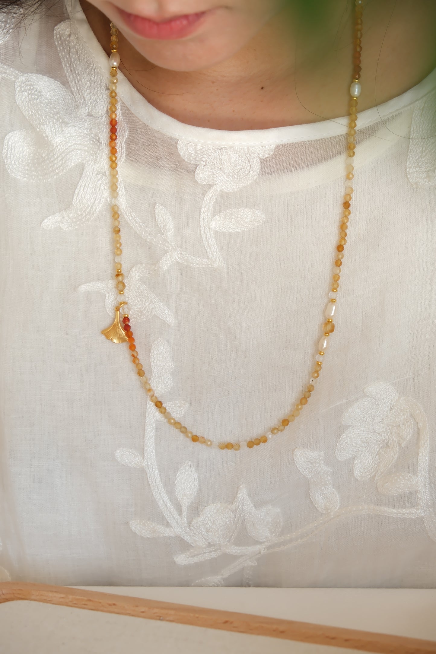 Citrine Golden Maple Leaf Long Necklace – Autumn Radiance