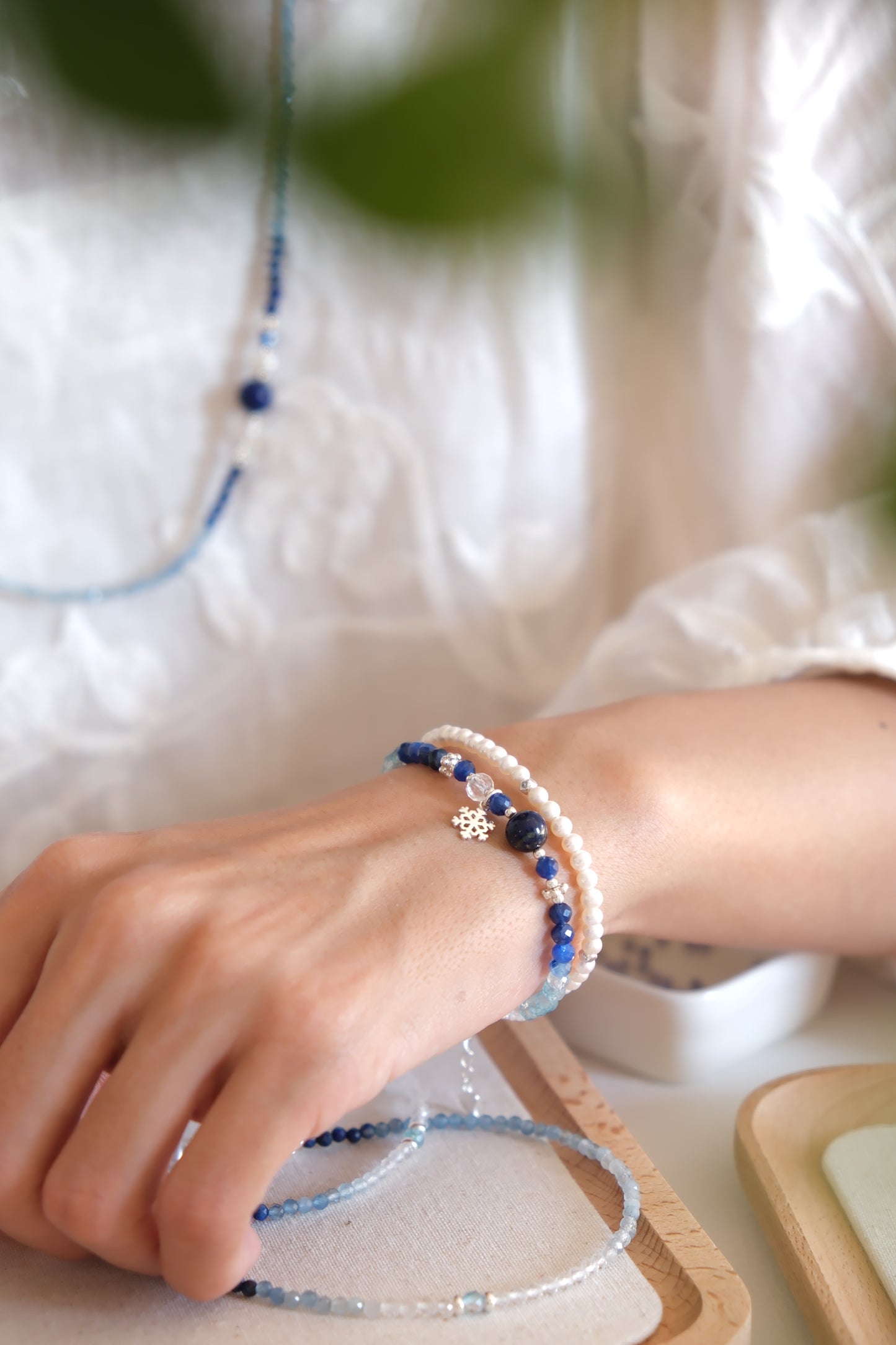 Product Description: Frozen-Inspired Blue &amp; White Crystal Bracelet – Icy Elegance