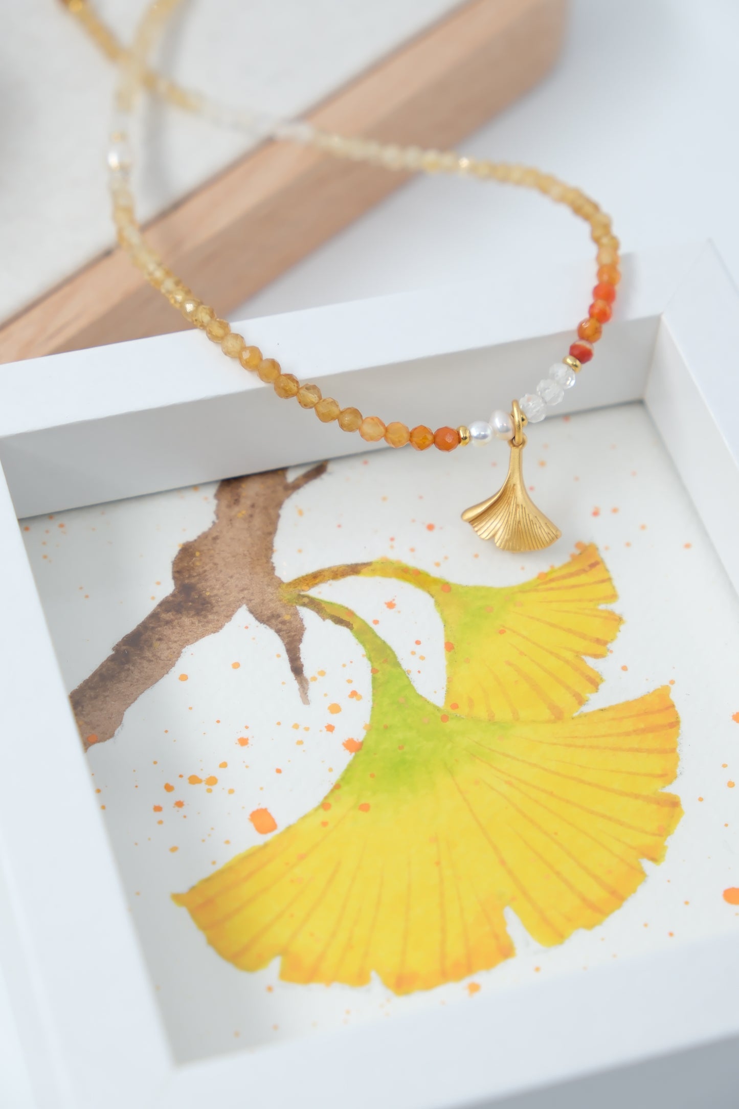 Citrine Golden Maple Leaf Long Necklace – Autumn Radiance