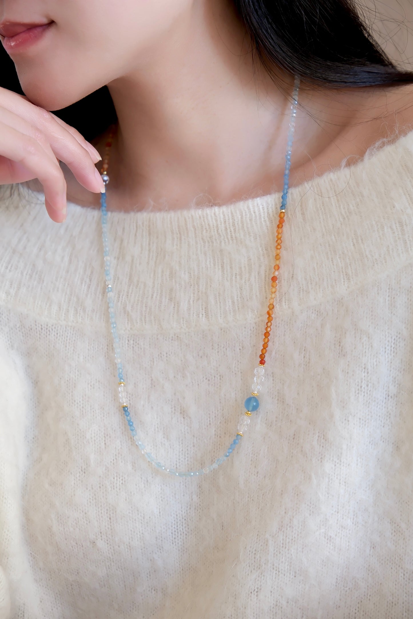 Dunhuang Color Crystal Long Necklace & Triple-Wrap Bracelet