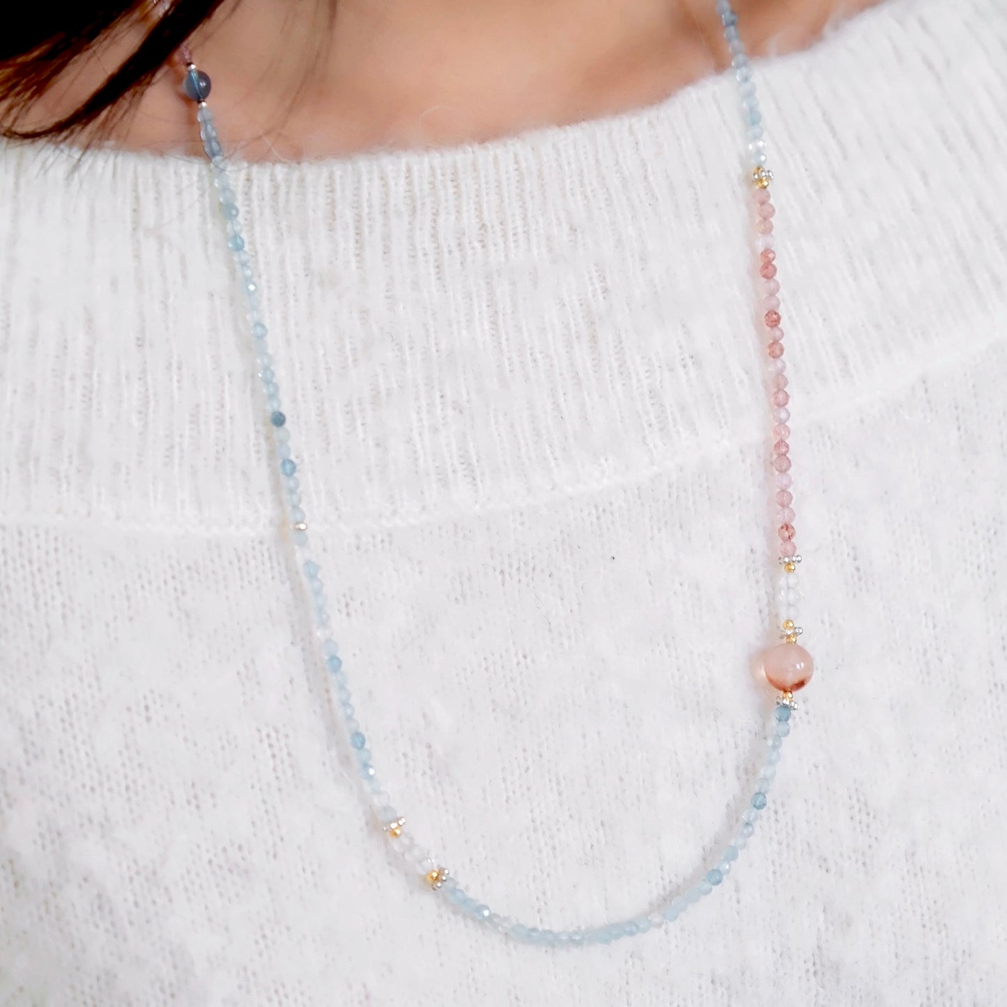 Pink Crystal Long Necklace – Blossoming Harmony