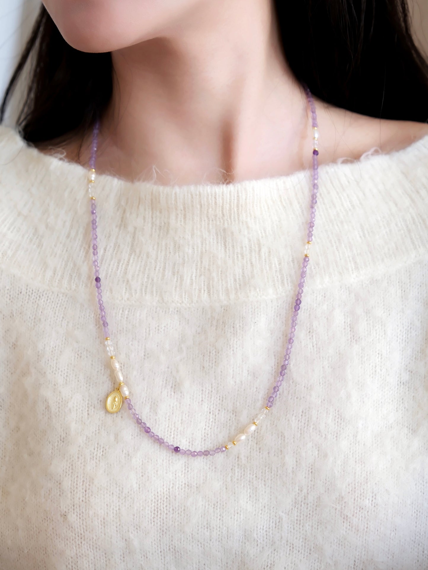 Amethyst Lavender Tulip Long Necklace – Elegance in Bloom