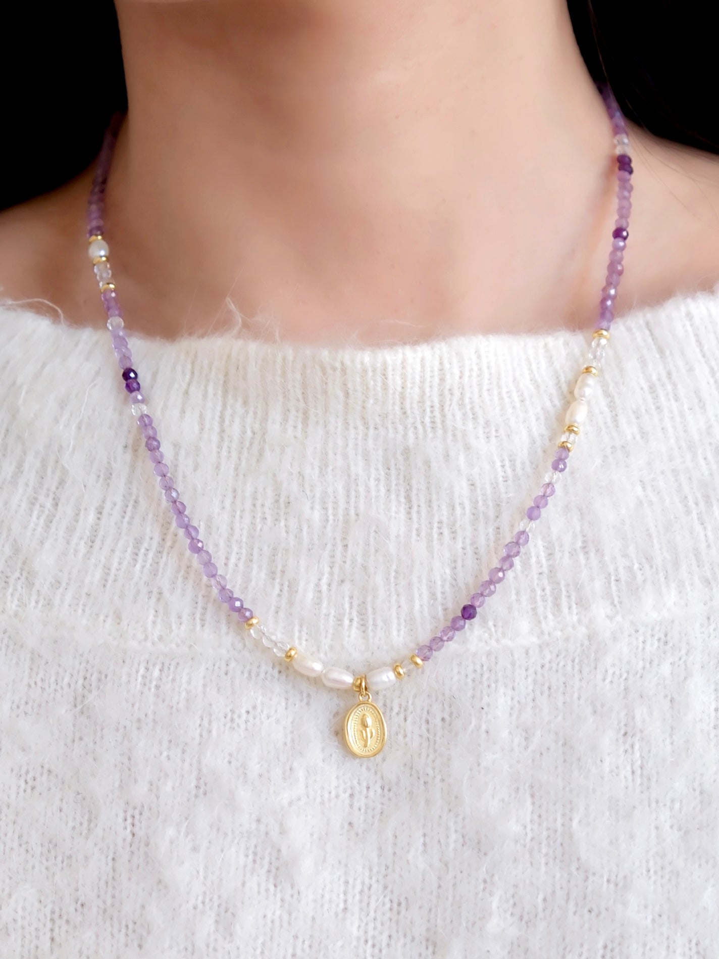 Amethyst Lavender Tulip Short Necklace – Timeless Elegance